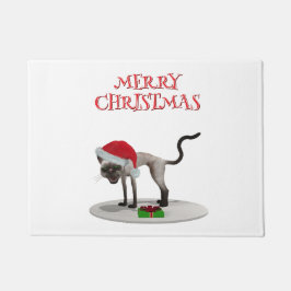 Prettig kerstfeest. Kat met kerstmuts Deurmat