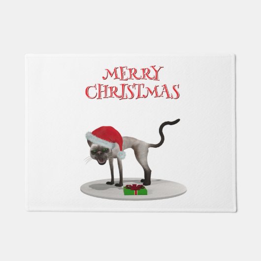 Prettig kerstfeest. Kat met kerstmuts Deurmat (Voorkant)