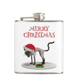 Prettig kerstfeest. Kat met kerstmuts Heupfles