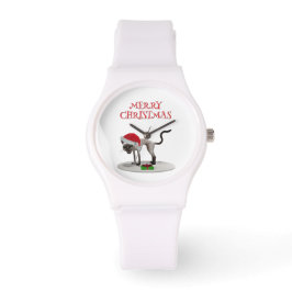 Prettig kerstfeest. Kat met kerstmuts Horloge