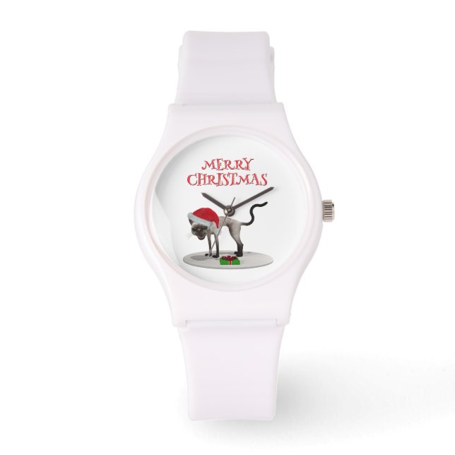Prettig kerstfeest. Kat met kerstmuts Horloge (Voorkant)