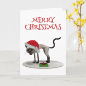 Prettig kerstfeest. Kat met kerstmuts Kaart (Gele Bloem)