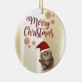 Prettig kerstfeest, kat met kerstmuts keramisch ornament (Rechts)