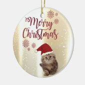 Prettig kerstfeest, kat met kerstmuts keramisch ornament (Links)