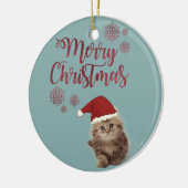 Prettig kerstfeest, kat met kerstmuts keramisch ornament (Links)