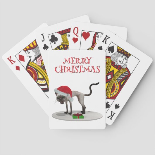 Prettig kerstfeest. Kat met kerstmuts Pokerkaarten (Achterkant)