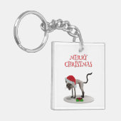 Prettig kerstfeest. Kat met kerstmuts Sleutelhanger (Voorkant Links)