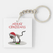 Prettig kerstfeest. Kat met kerstmuts Sleutelhanger (Achterkant)