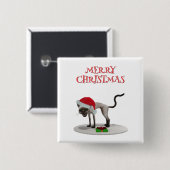 Prettig kerstfeest. Kat met kerstmuts Vierkante Button 5,1 Cm (Voorkant /achterkant)