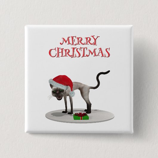 Prettig kerstfeest. Kat met kerstmuts Vierkante Button 5,1 Cm (Voorkant)