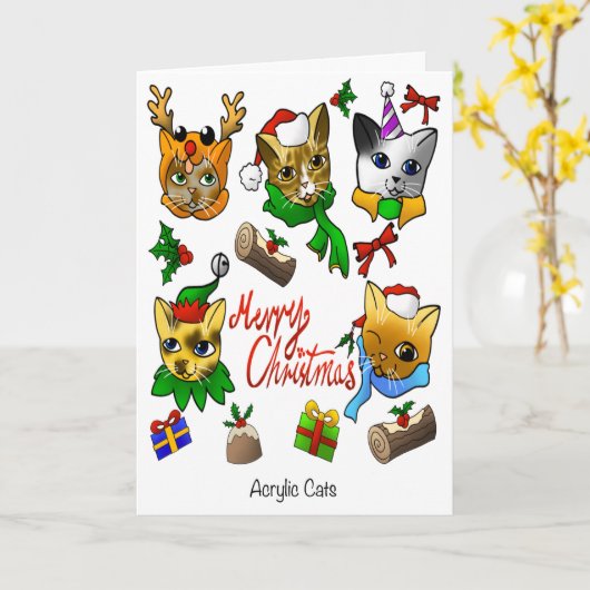 Prettig kerstfeest Katten Kaart (Gele Bloem)