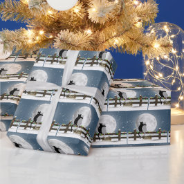 Prettig kerstfeest Katten op een winterhek Cadeaupapier