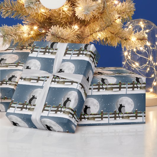 Prettig kerstfeest Katten op een winterhek Cadeaupapier (Feestdagen)