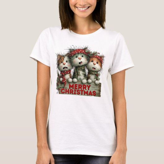 Prettig kerstfeest katten t-shirt (Voorkant)