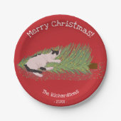 Prettig kerstfeest! Katten versus Kerstboom Hollid Papieren Bordje (Voorkant)