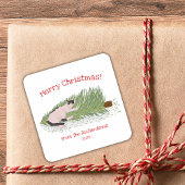 Prettig kerstfeest! Katten versus Kerstboom Kerstv Vierkante Sticker