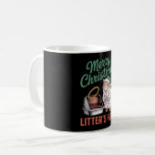 Prettig kerstfeest kattenbak Kerstmis Koffiemok (Voorkant links)