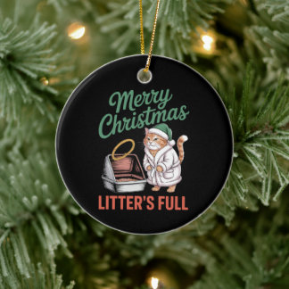 Prettig kerstfeest kattenbak vol kattenbak Kerstmi Keramisch Ornament