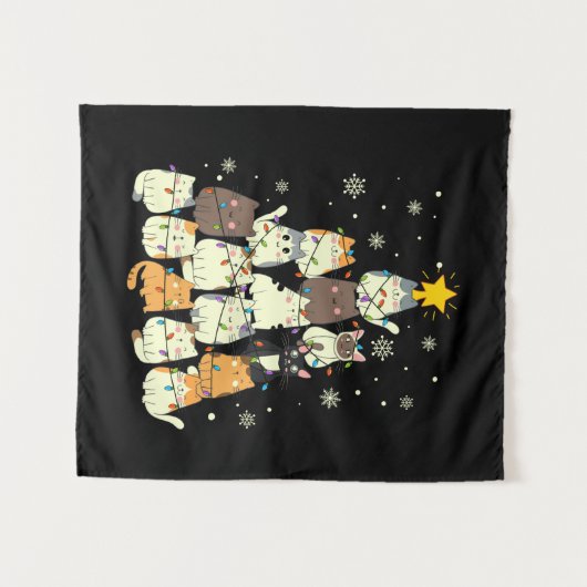 Prettig Kerstfeest Kattige Kerstboom Wandkleed (Voorkant (horizontaal))