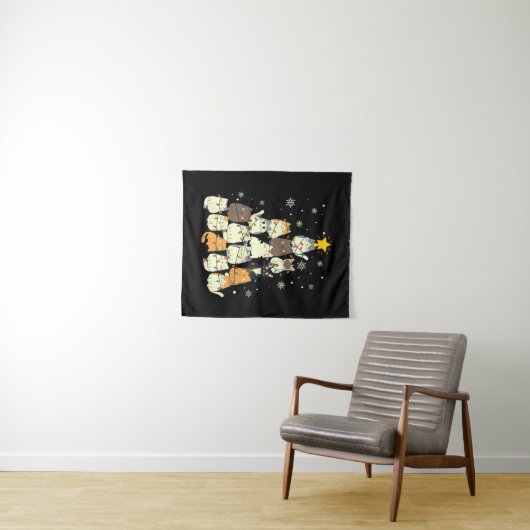 Prettig Kerstfeest Kattige Kerstboom Wandkleed (In Situ (horizontaal))