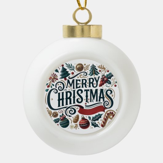 Prettig Kerstfeest Keramische Bal Ornament (Voorkant)