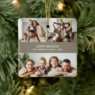 Prettig Kerstfeest Kerst 4 Foto's Collage Taupe Keramisch Ornament