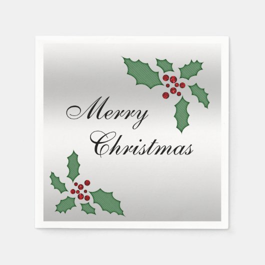 "Prettig kerstfeest" Kerst Hulst & Bessen Servetten (Voorkant)
