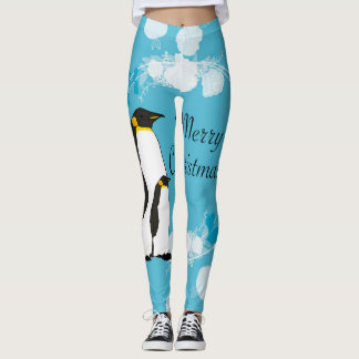 prettig kerstfeest, kerst,pinguïn,bloemen,blauw, leggings