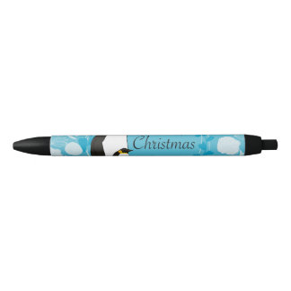 prettig kerstfeest, kerst,pinguïn,bloemen,blauw, zwarte inkt pen