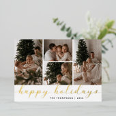 Prettig Kerstfeest Kerst Script Foto Collage Folie Feestdagenkaart (Staand Voorkant)