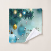 Prettig kerstfeest, Kerstballen Blauw Bad Handdoek (Wasdoekje)