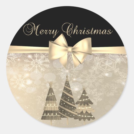 Prettig kerstfeest,Kerstbomen, Sneeuwvlokken, Str Ronde Sticker (Voorkant)
