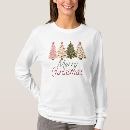 Prettig kerstfeest, kerstbomen t-shirt (Voorkant)