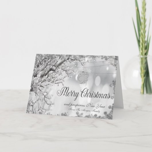 Prettig kerstfeest, kerstboom, bal feestdagen kaart (Voorkant)