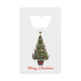 Prettig kerstfeest. Kerstboom Creditkaart Flessenopener