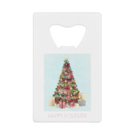 Prettig kerstfeest. Kerstboom Creditkaart Flessenopener