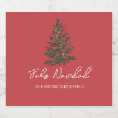 Prettig Kerstfeest-Kerstboom en lichten Likeurfles Etiket (Enkel label)