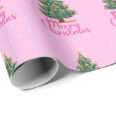 Prettig kerstfeest, Kerstboom, Feestdagen, Roze Cadeaupapier (Rol Hoek)