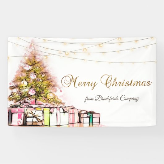 Prettig kerstfeest, Kerstboom Geschenken, Lichtsli Spandoek (Horizontaal)