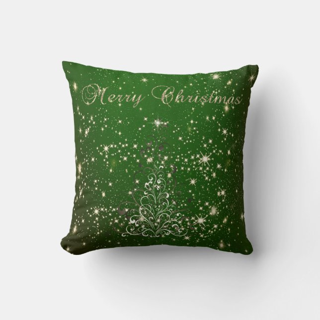Prettig kerstfeest,Kerstboom,Glimpels,Groen Kussen (Voorkant)