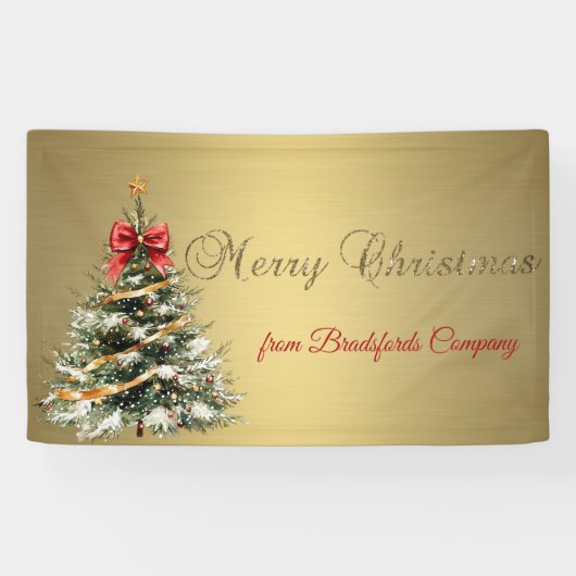Prettig kerstfeest,Kerstboom,Goud Spandoek (Horizontaal)