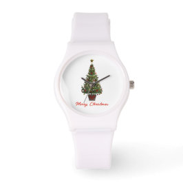 Prettig kerstfeest. Kerstboom Horloge