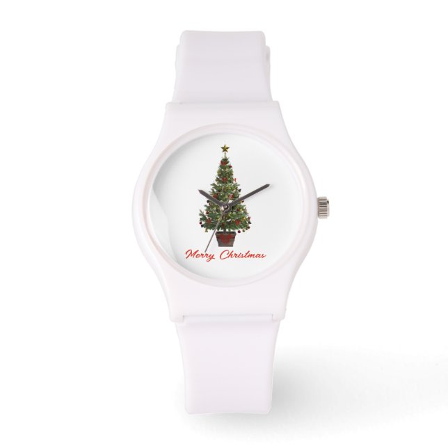 Prettig kerstfeest. Kerstboom Horloge (Voorkant)