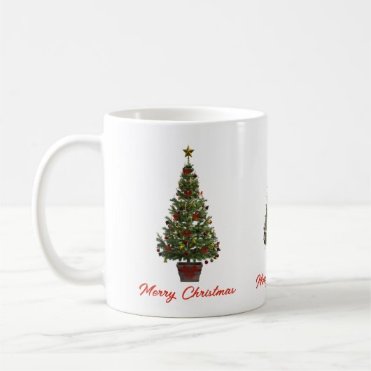 Prettig kerstfeest. Kerstboom Koffiemok (Links)