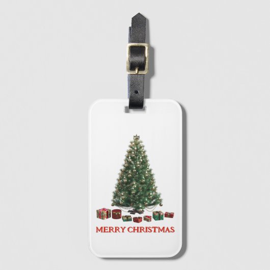 Prettig kerstfeest. Kerstboom (ontwerp 1) met cade Bagagelabel (Voorkant (verticaal))