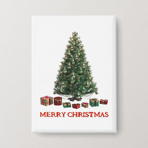 Prettig kerstfeest. Kerstboom (ontwerp 1) met cade Button