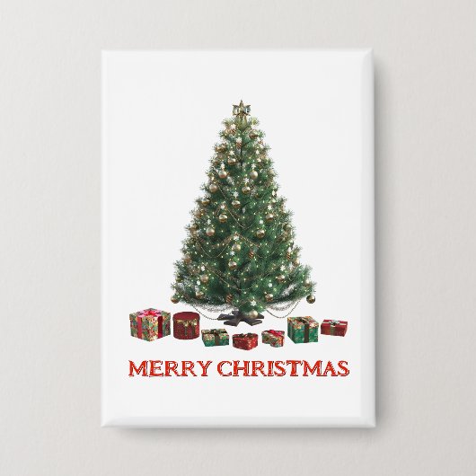 Prettig kerstfeest. Kerstboom (ontwerp 1) met cade Button (Voorkant)