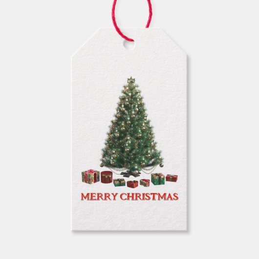 Prettig kerstfeest. Kerstboom (ontwerp 1) met cade Cadeaulabel (Voorkant)