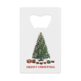 Prettig kerstfeest. Kerstboom (ontwerp 1) met cade Creditkaart Flessenopener
