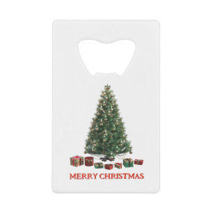 Prettig kerstfeest. Kerstboom (ontwerp 1) met cade Creditkaart Flessenopener